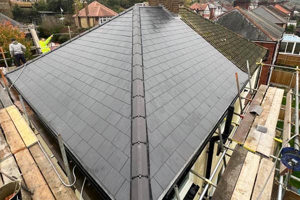 Roof replacement after, by Kiely Roofing